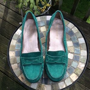 EUC suede turquoise loafers by Dana Davis